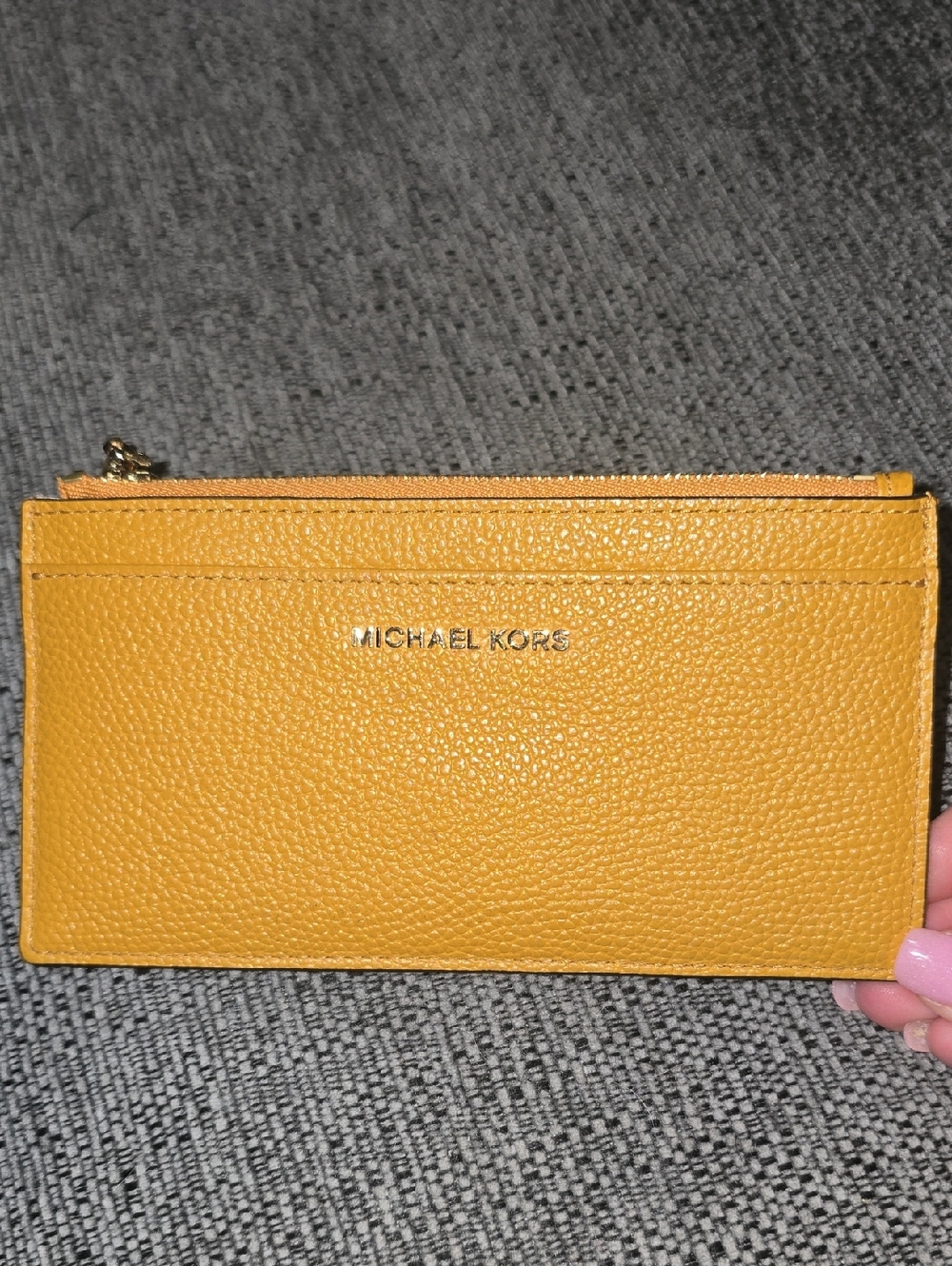 Michael Kors Yellow Pebbled Leather Zip Card Case